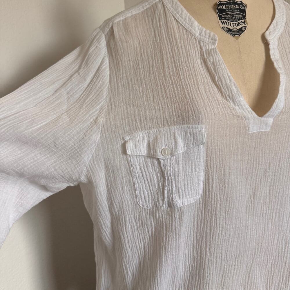 Two by Vince Camuto XL White 100% Cotton Gauze Tunic Blouse V-Neck Boho Beach - Picture 5 of 16